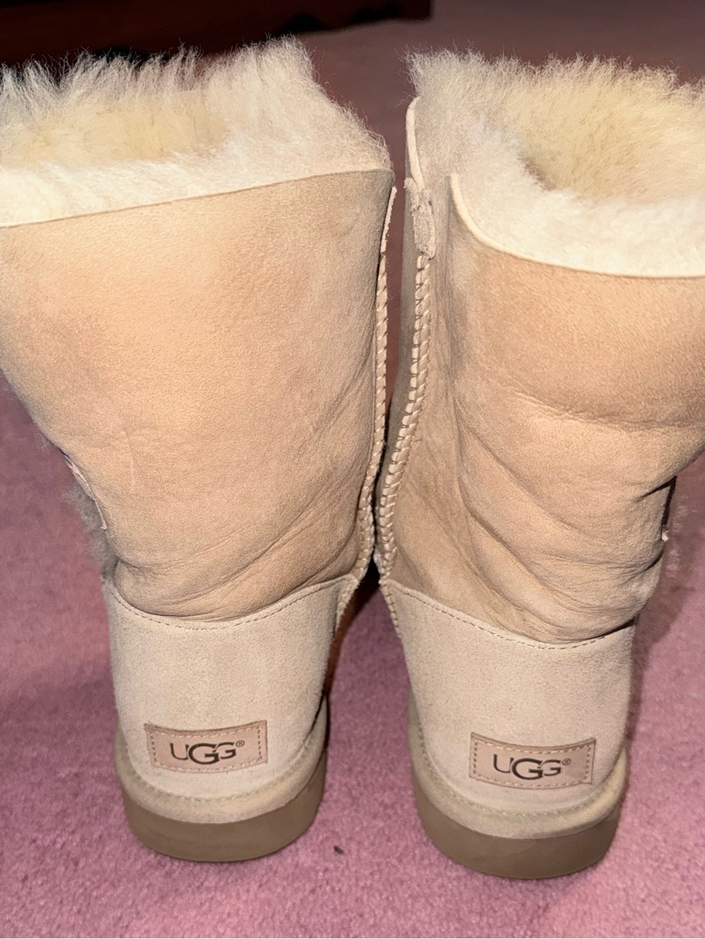 UGG Bailey Button II Boots in Cream Suede with Shearling